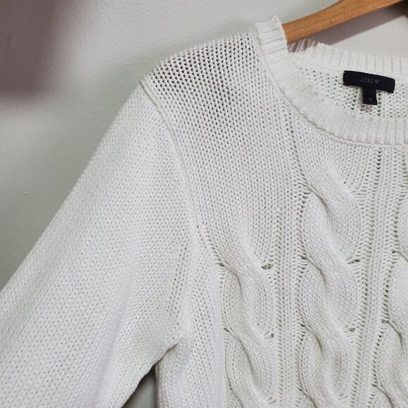 J. CREW J.CREW Fisherman Sweater Crewneck Cable Knit Winter White Women's Medium - Picture 3 of 12